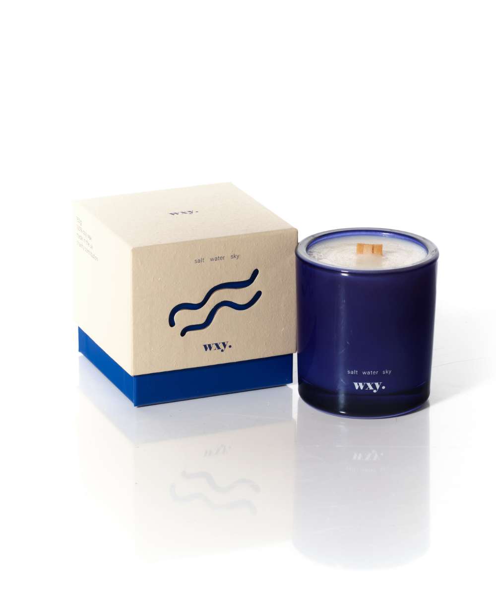 Wxy. Roam Salt. Water. Sky. Glass Candle