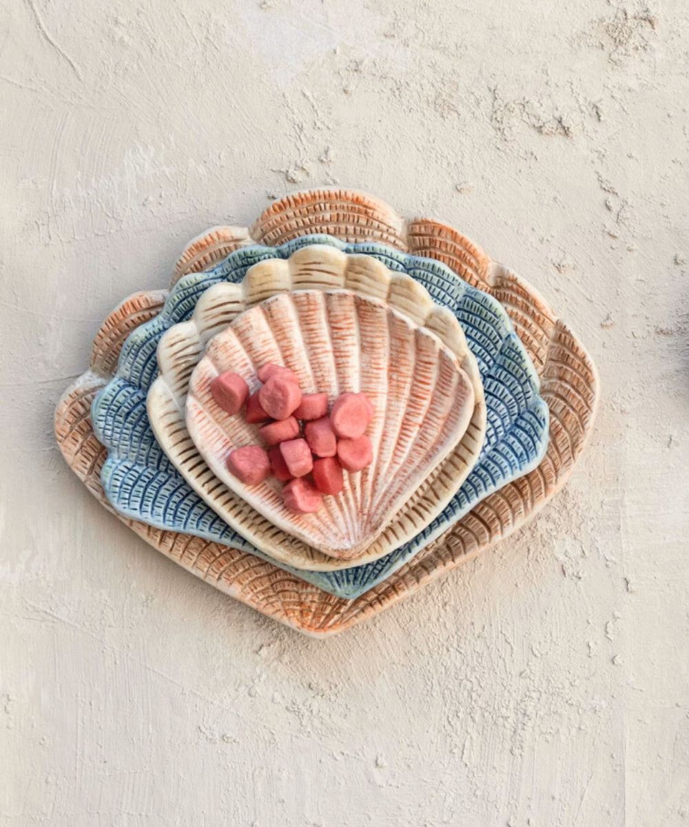 Set of 4 Coastal Seashell Decorative Dishes