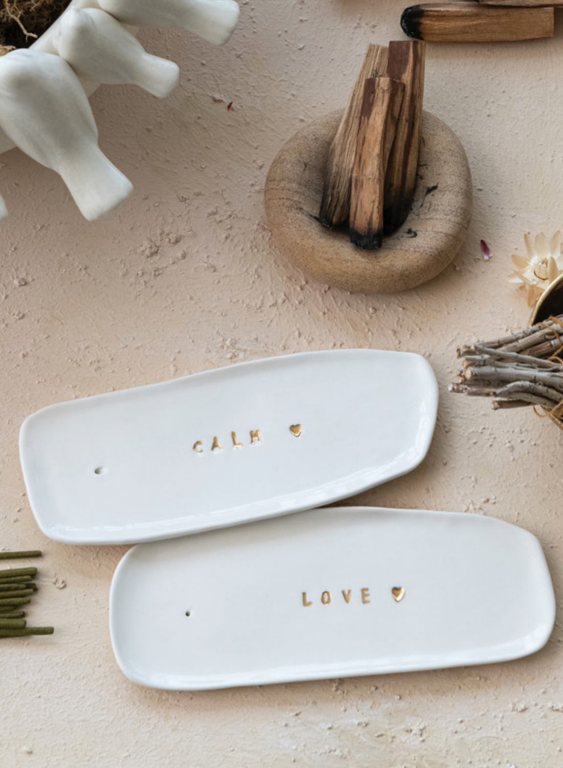 Stoneware Incense Holder with Gold Accent