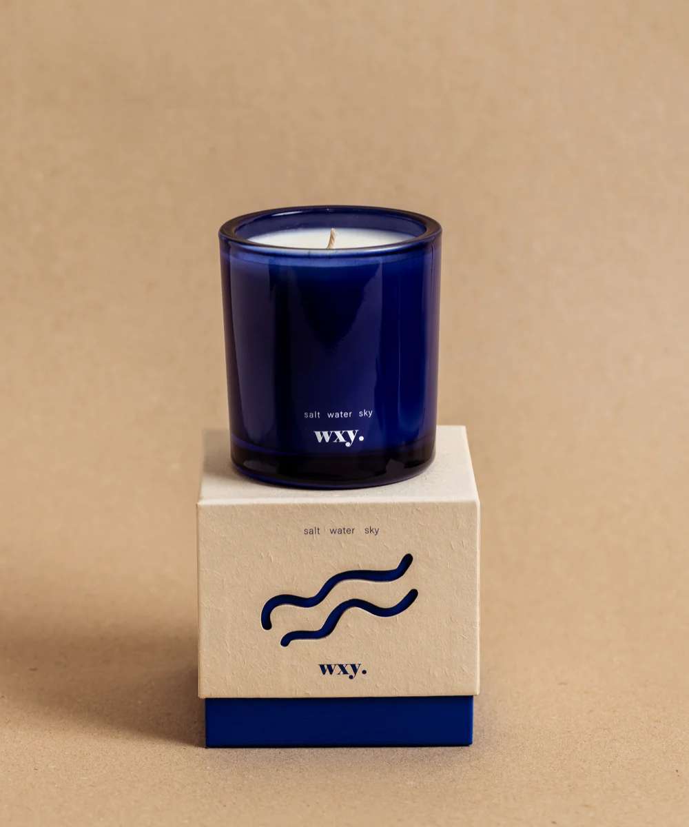 Wxy. Roam Salt. Water. Sky. Glass Candle