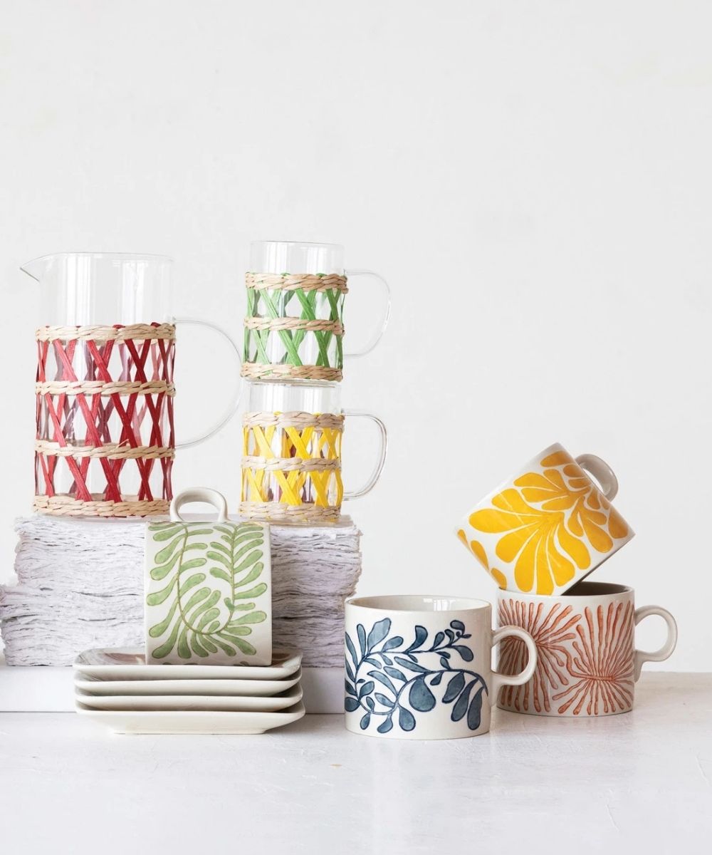 Hand-Painted Stoneware Mug with Abstract Design (14 oz.)