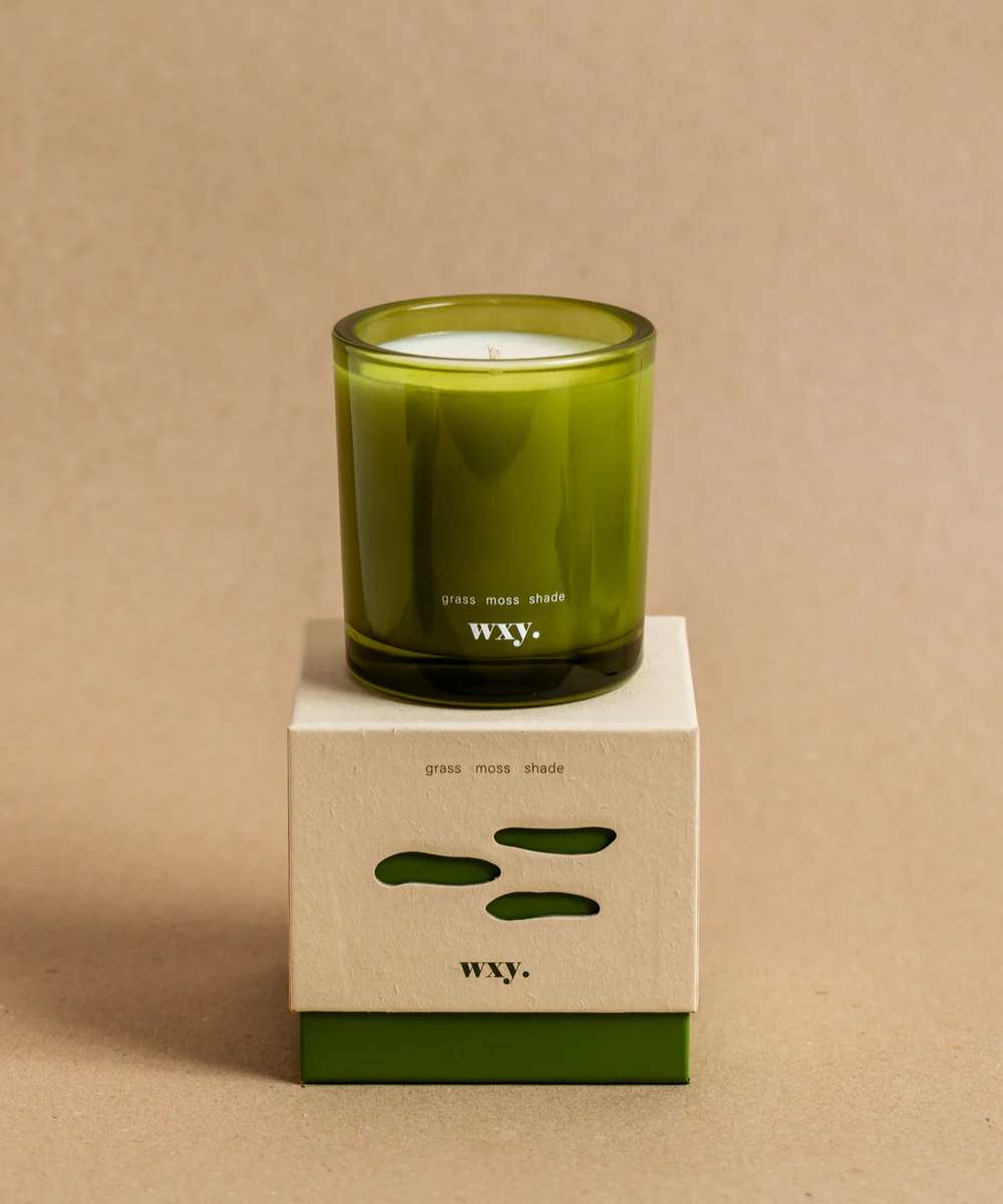 Wxy. Roam Grass. Moss. Shade. Glass Candle