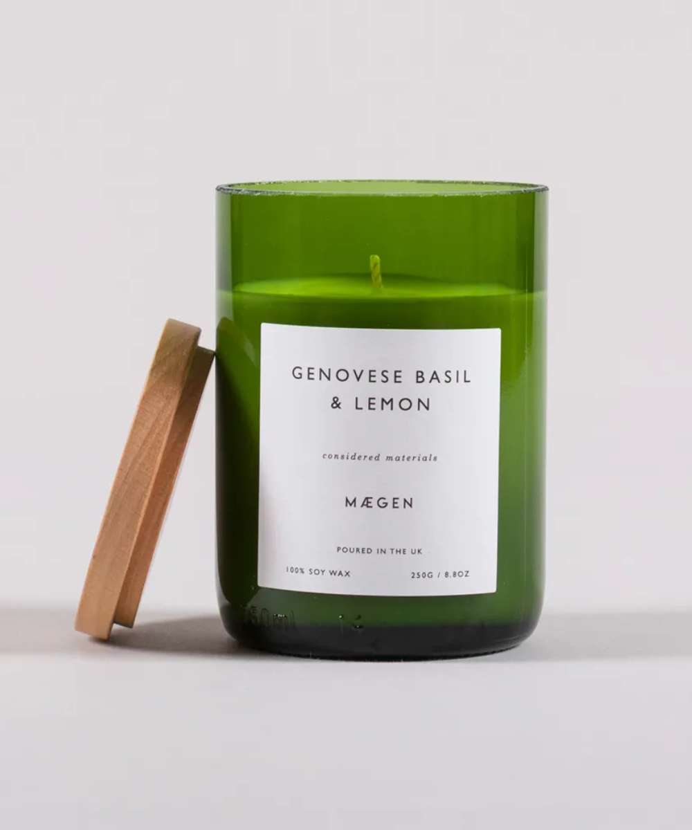 MÆGEN Orchard Glass Candle – Fresh Genovese Basil & Lemon