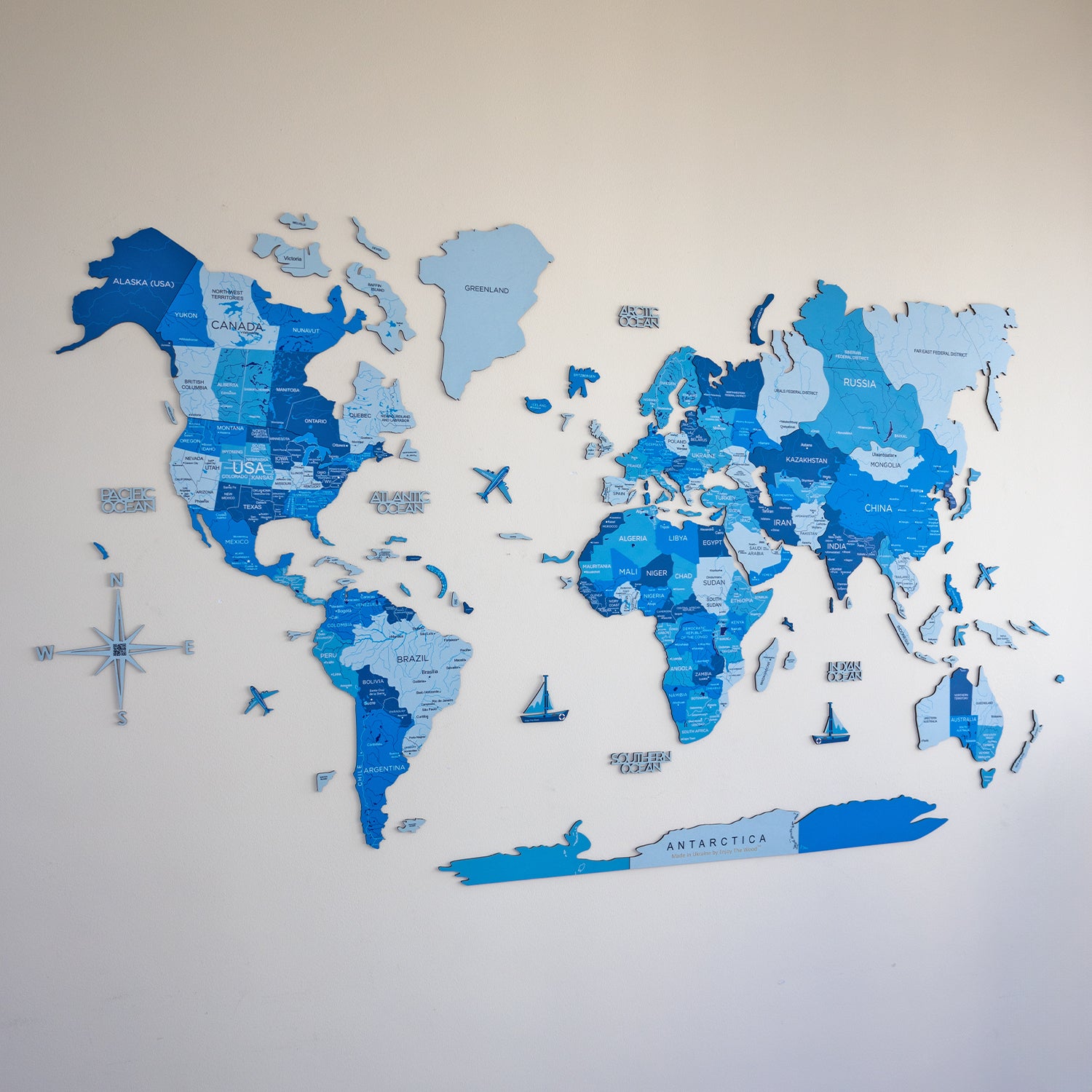 Enjoy The Wood 2D Wood Map Wall Art – Elegant Wooden World Map Decor for Home, Bedroom, or Office – Perfect Housewarming Gift, Handcrafted and Stylish Wall Art - Azure
