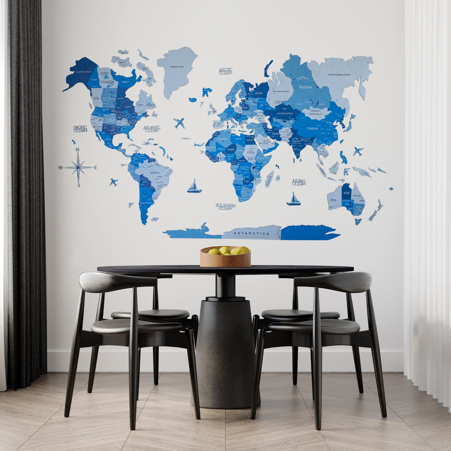 Enjoy The Wood 2D Wood Map Wall Art – Elegant Wooden World Map Decor for Home, Bedroom, or Office – Perfect Housewarming Gift, Handcrafted and Stylish Wall Art - Azure