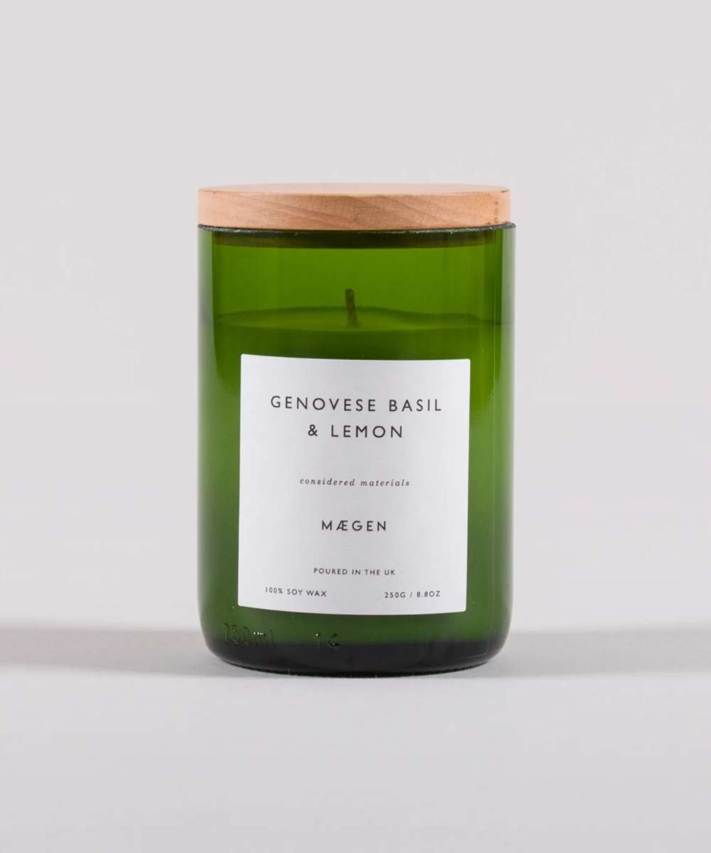 MÆGEN Orchard Glass Candle – Fresh Genovese Basil & Lemon