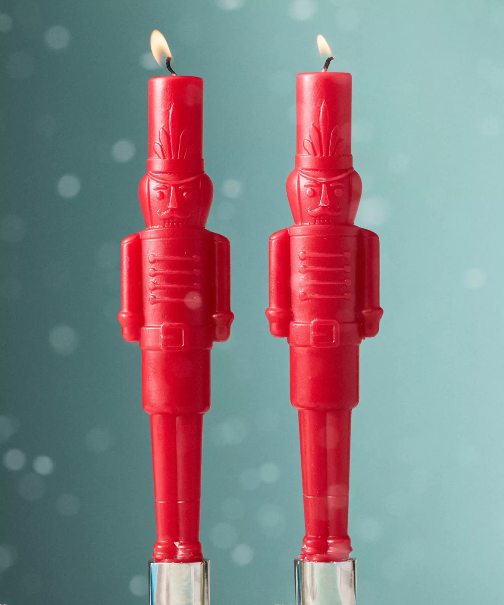 Set of 2 Red Nutcracker Shaped Taper Candles