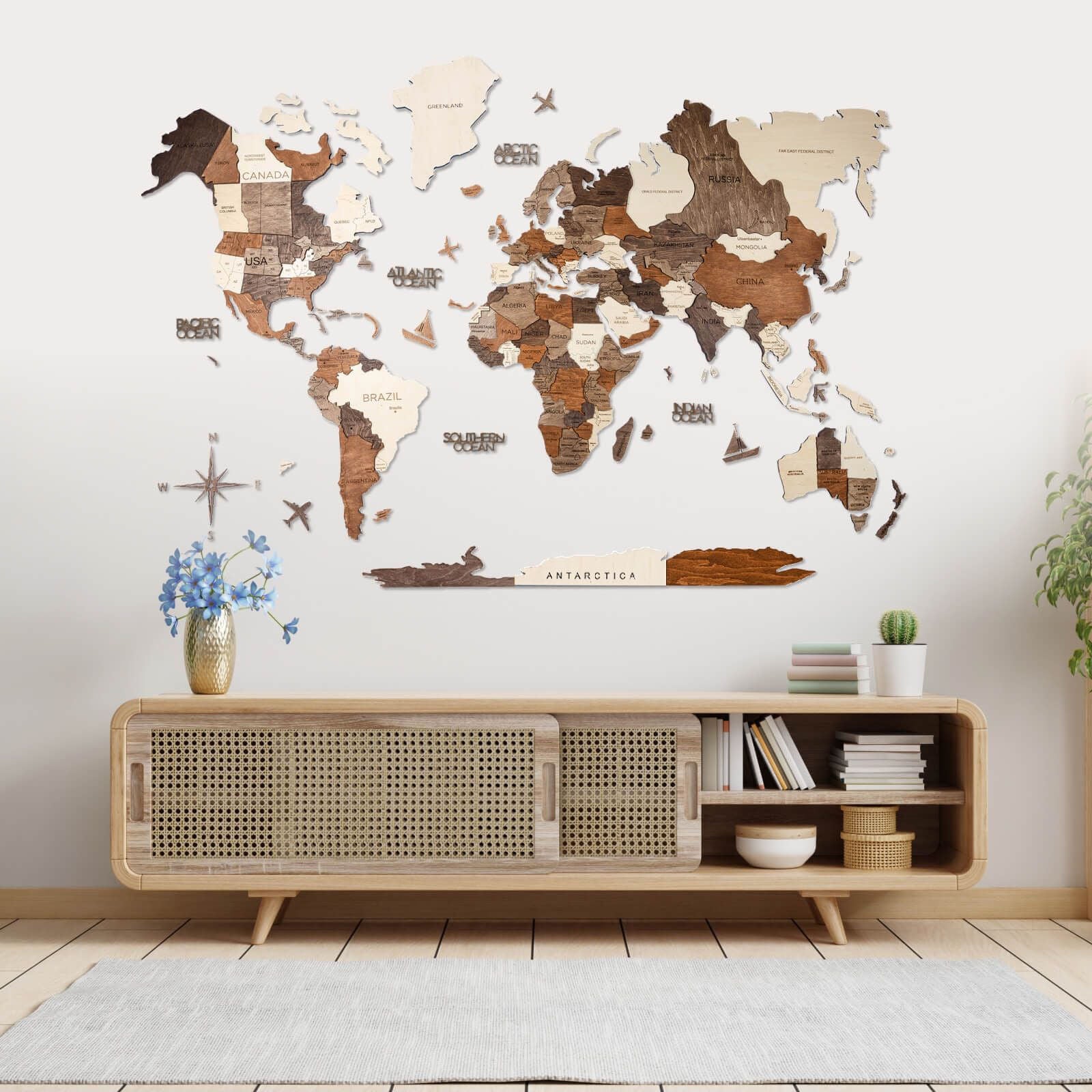 Enjoy The Wood 3D Wood Map Wall Art – Unique Wooden World Map Decor for Home, Bedroom, or Office – Ideal Housewarming Gift, Handcrafted and Stylish Wall Art - Multicolor