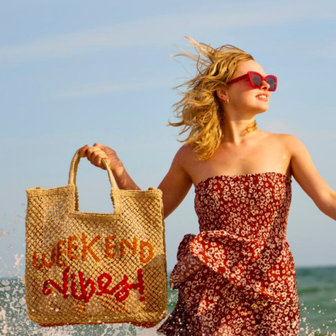 Weekend Vibes Jute Bag (Stella) L - Saffron Souk 4 The Jacksons