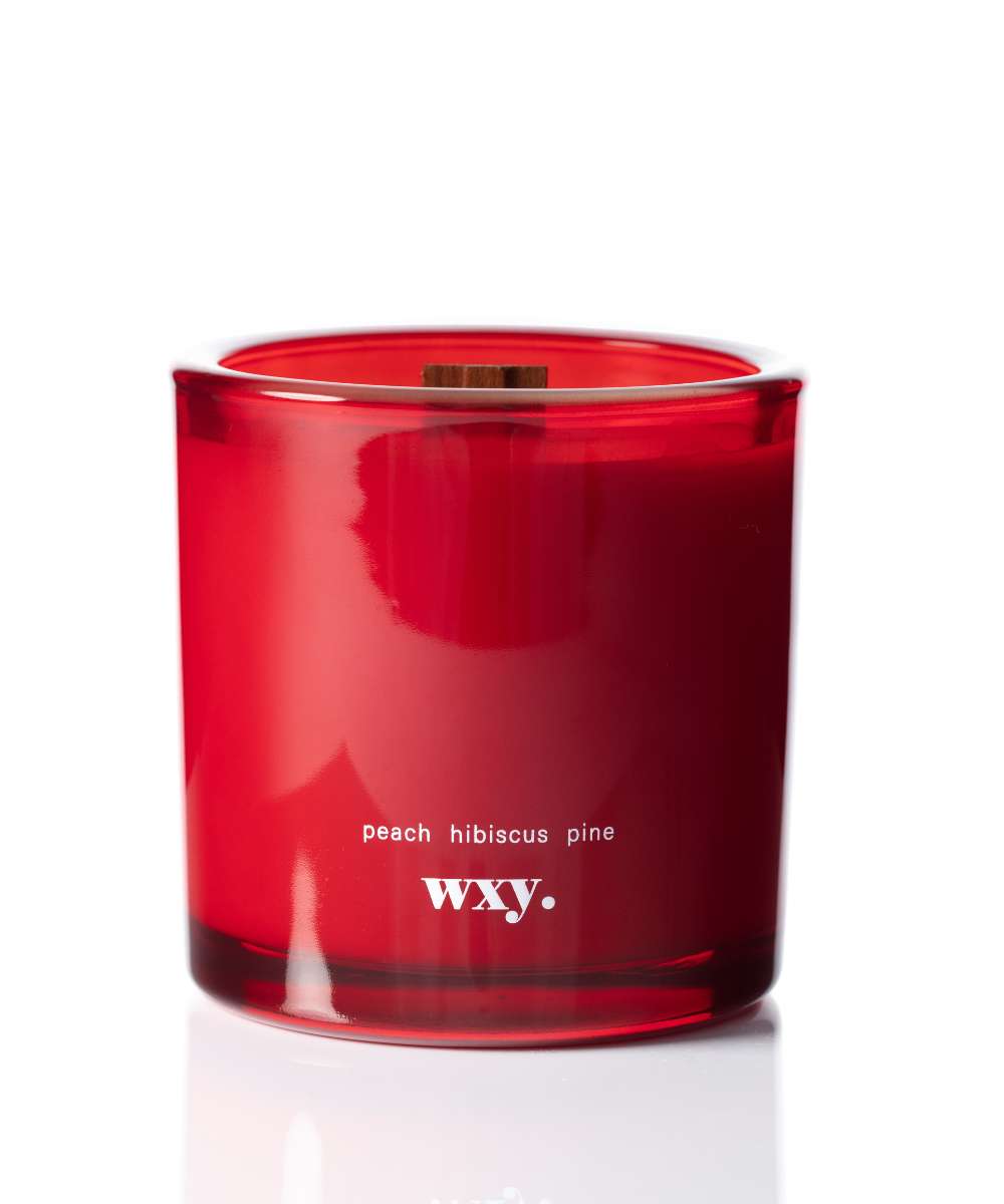 Wxy. Roam Peach. Hibiscus. Pine. Candle with Pouch