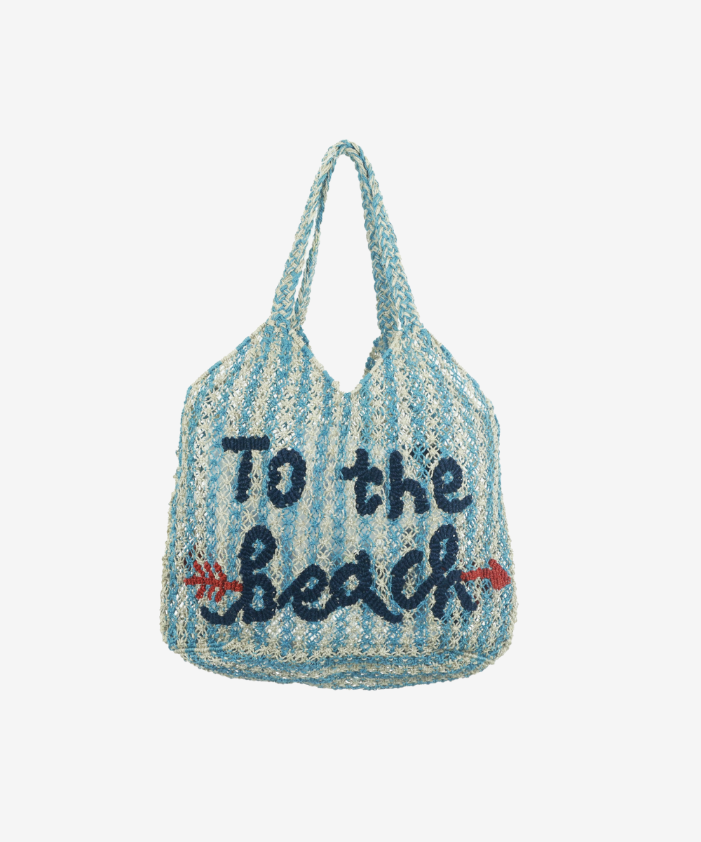 To The Beach Drew Stripe Jute Bag - Sky