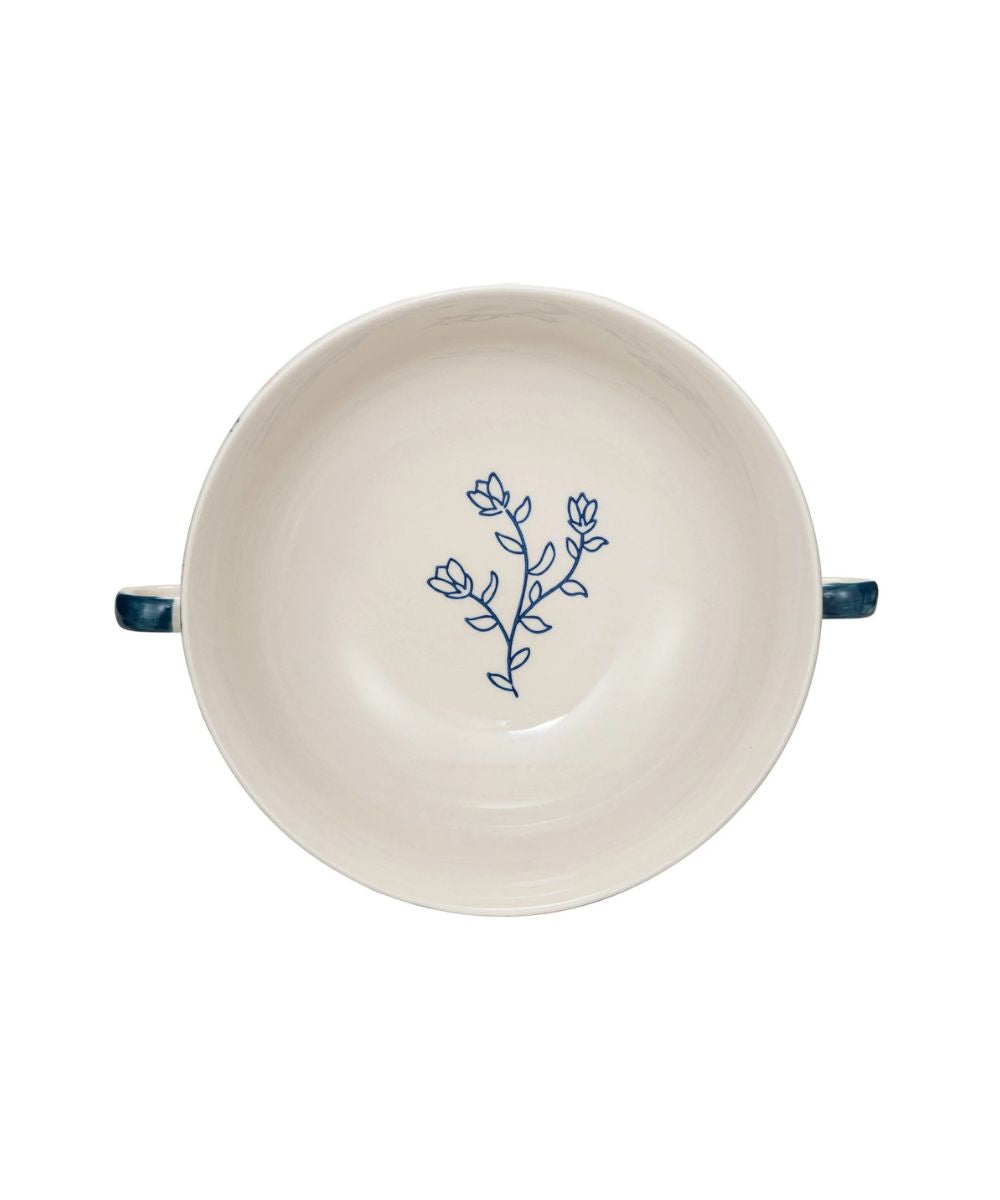 Decorative Hand-Painted Bowl with Stripes & Handles