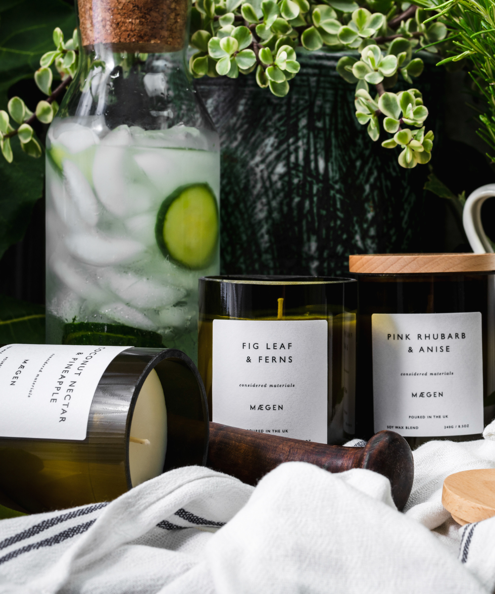 MÆGEN Orchard Glass Candle – Fresh Genovese Basil & Lemon