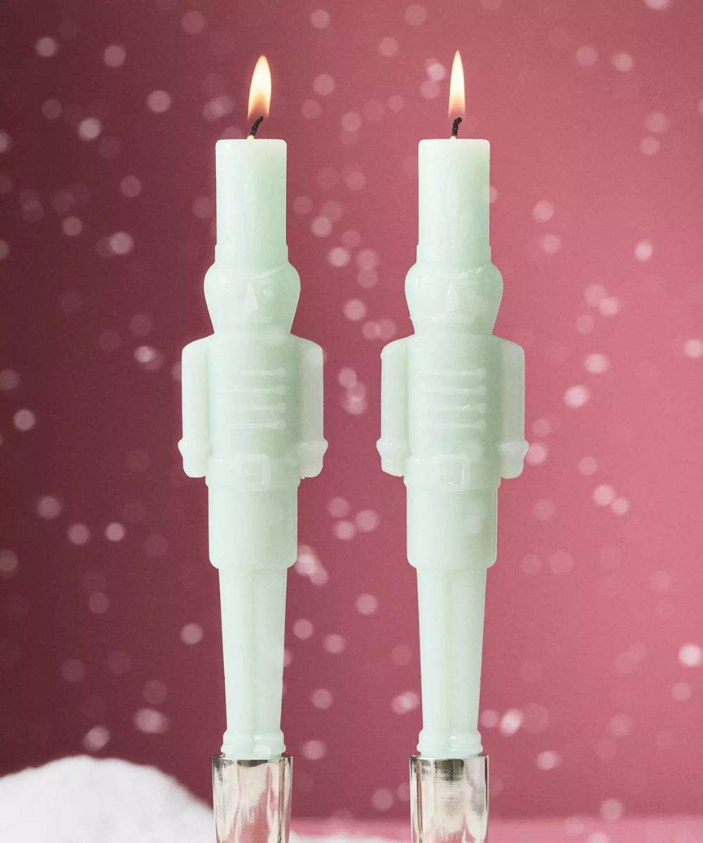 Set of 2 Mint Blue Nutcracker Shaped Taper Candles