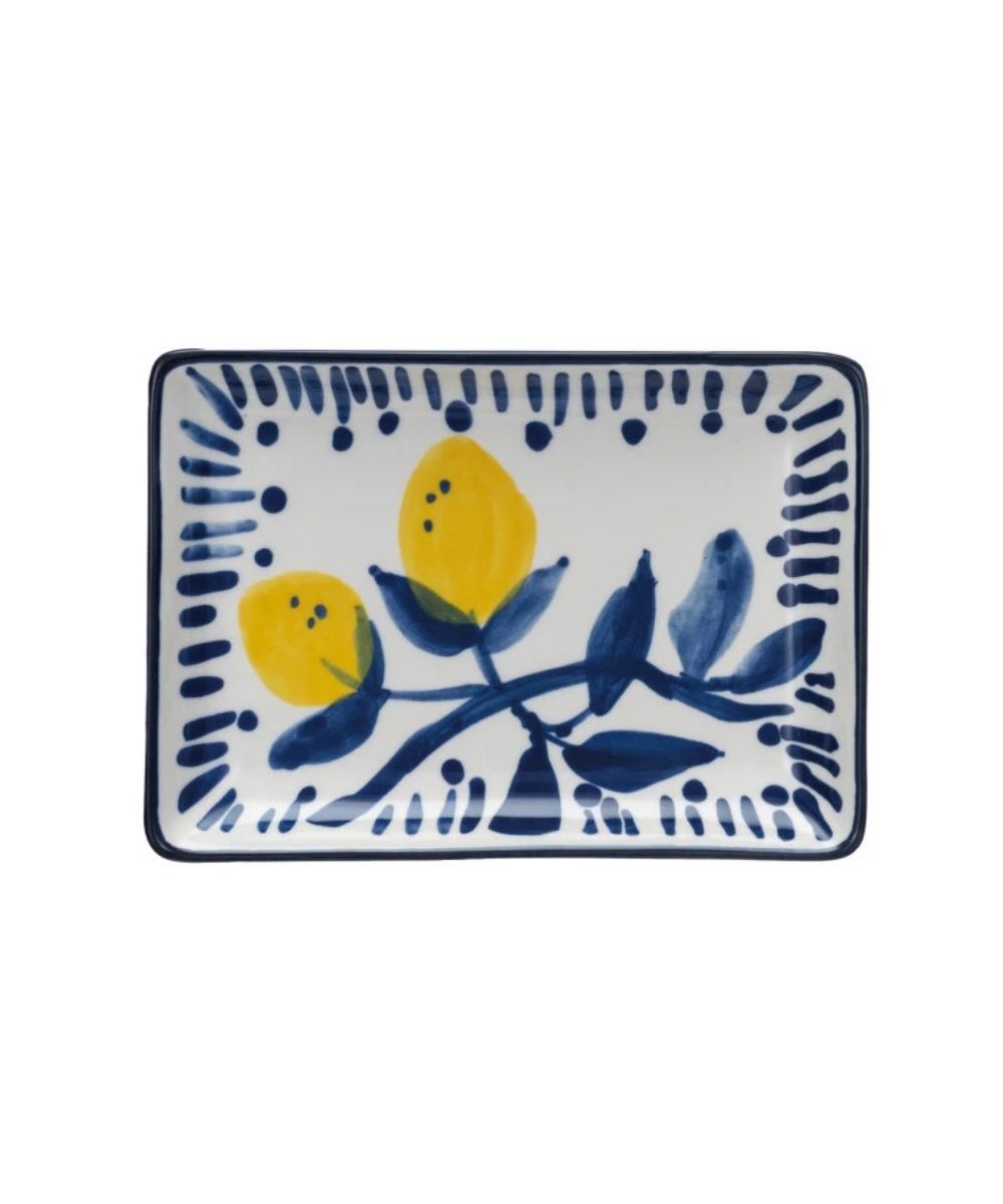 Hand-Painted Stoneware Dish with Lemons