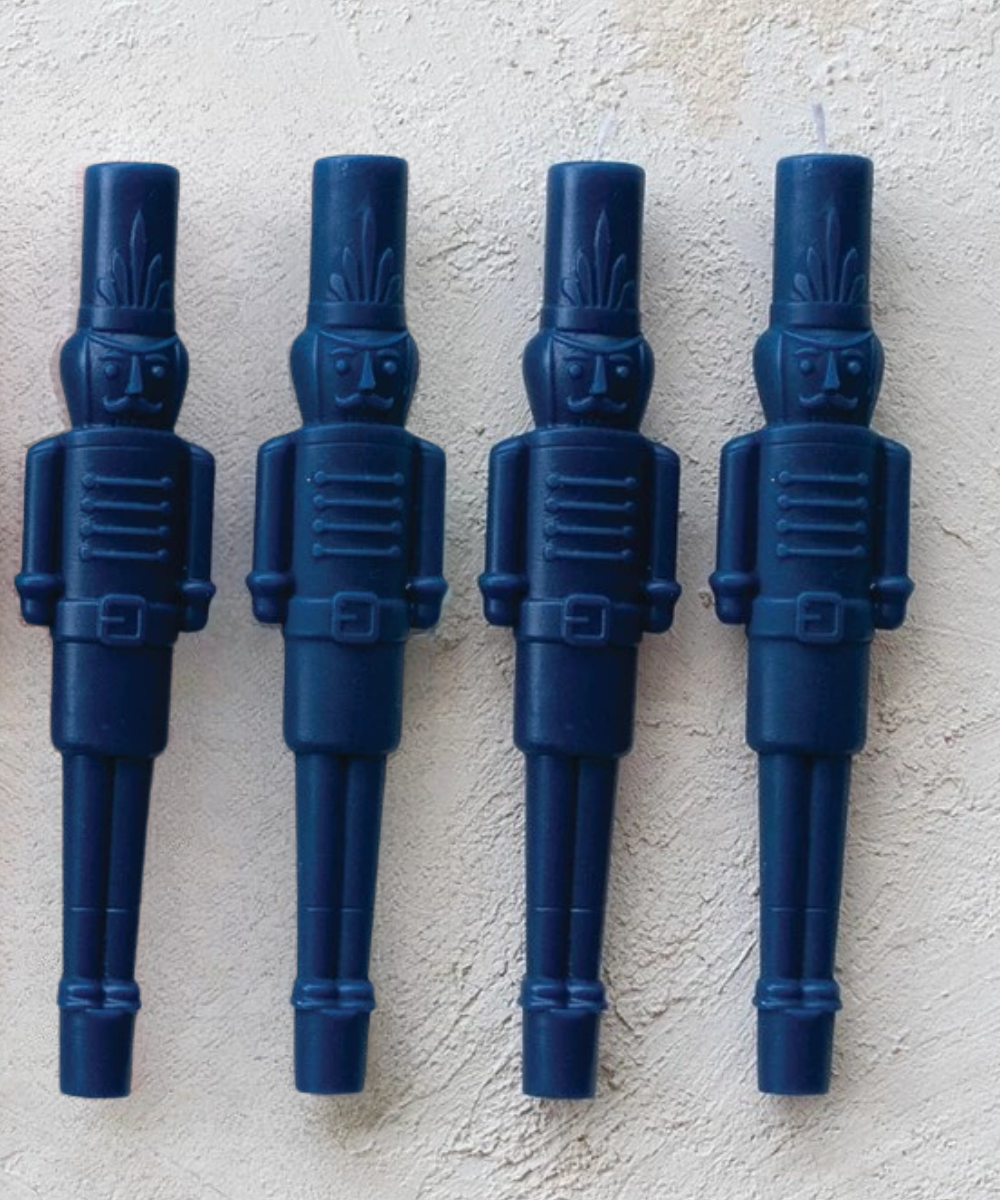 Set of 2 Navy Nutcracker Shaped Taper Candles