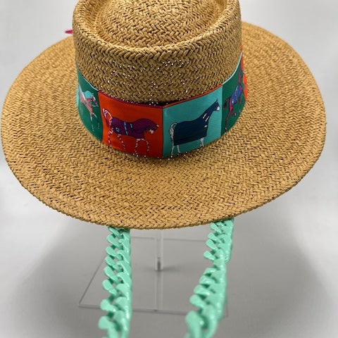 Boater summer fedora with green chain