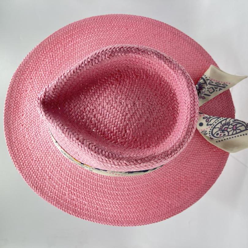 Pink natural straw fedora