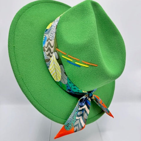 green fedora with orange and yellow details