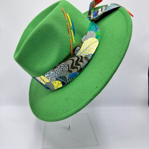 green fedora with orange and yellow details