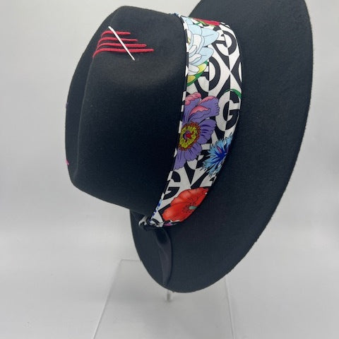 black fedora with red roses scarf