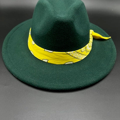 Royal green fedora with yellow bandana
