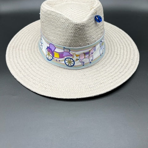 Grey summer fedora with blue details