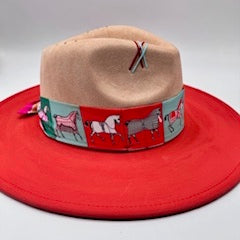 half red half light brown wide brim fedora
