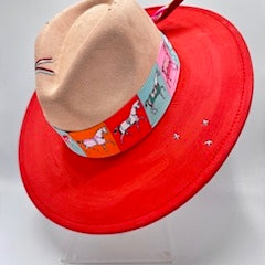 half red half light brown wide brim fedora