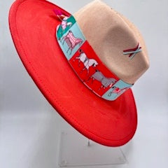 half red half light brown wide brim fedora