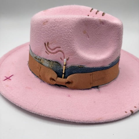 Pink fedora with jeans band