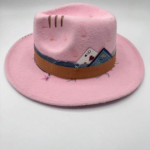 Pink fedora with jeans band