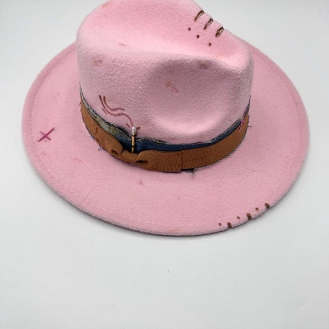 Pink fedora with jeans band