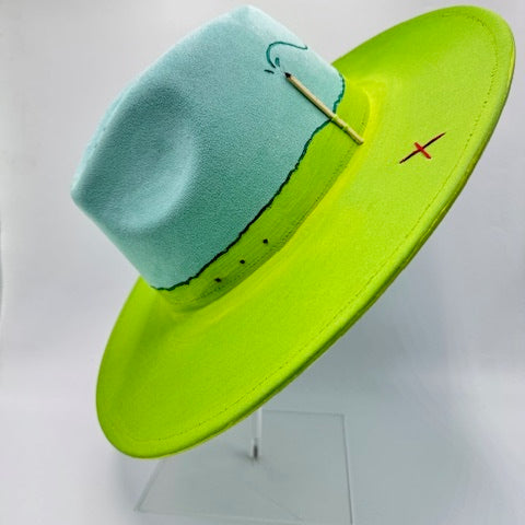 Half green half blue wide brim fedora