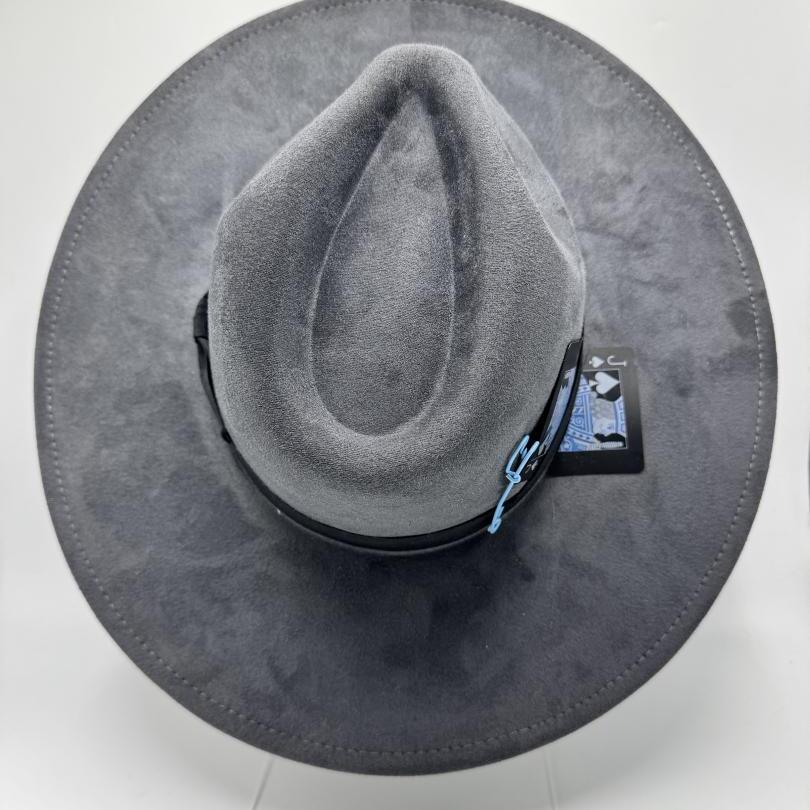 Elegant grey wide brim fedora with cards