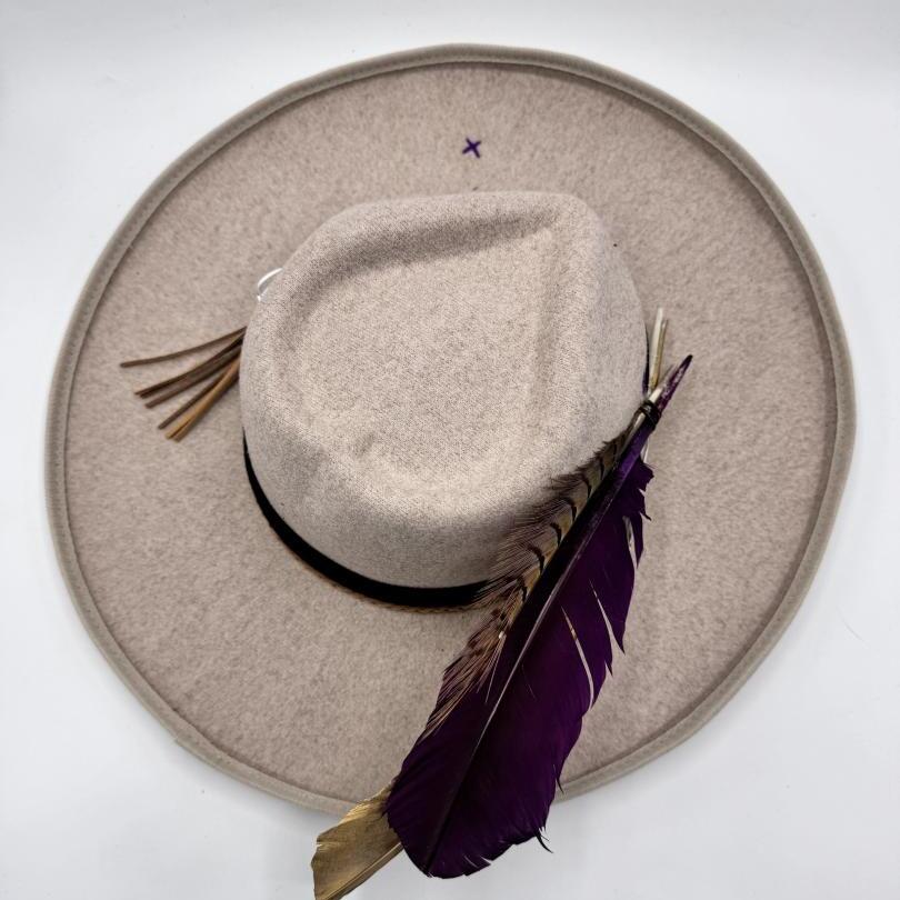 Wide brim fedora heart shaped with purple details