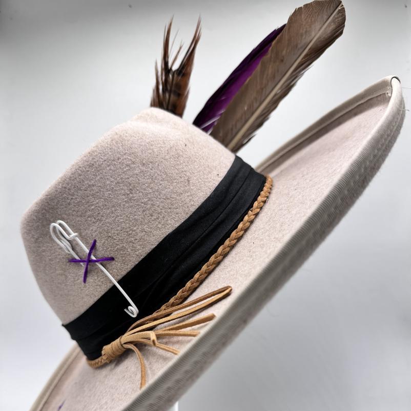 Wide brim fedora heart shaped with purple details