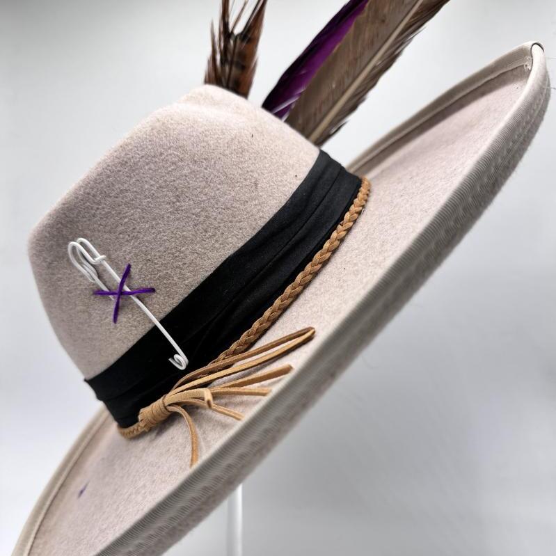 Wide brim fedora heart shaped with purple details