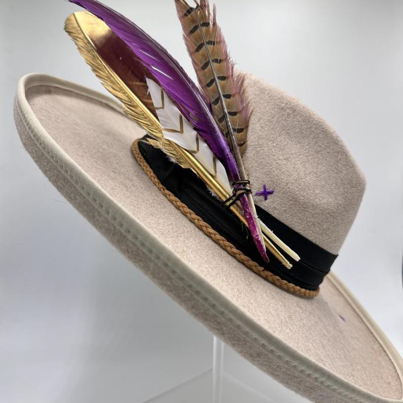 Wide brim fedora heart shaped with purple details