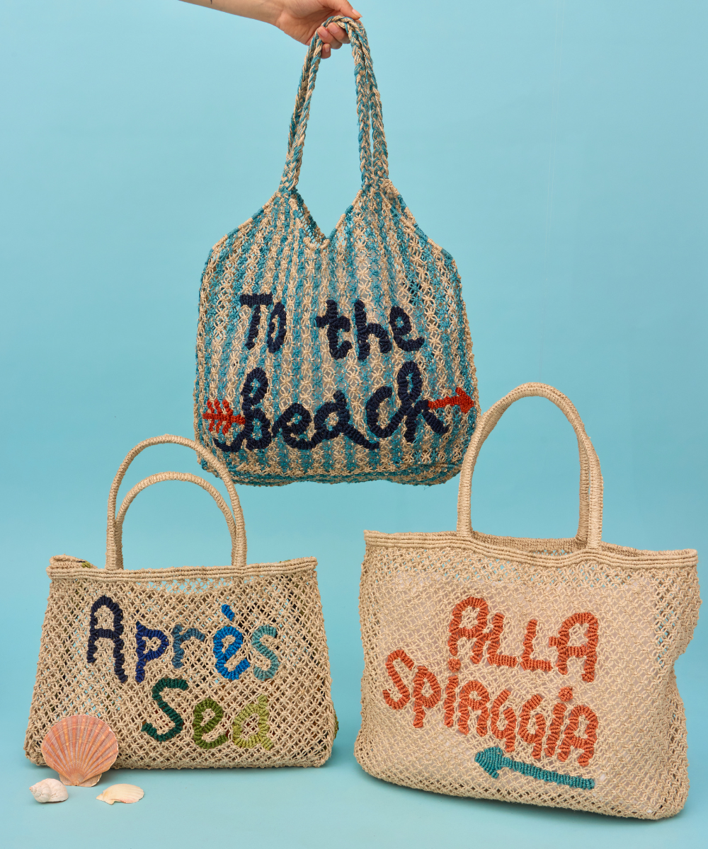 To The Beach Drew Stripe Jute Bag - Sky