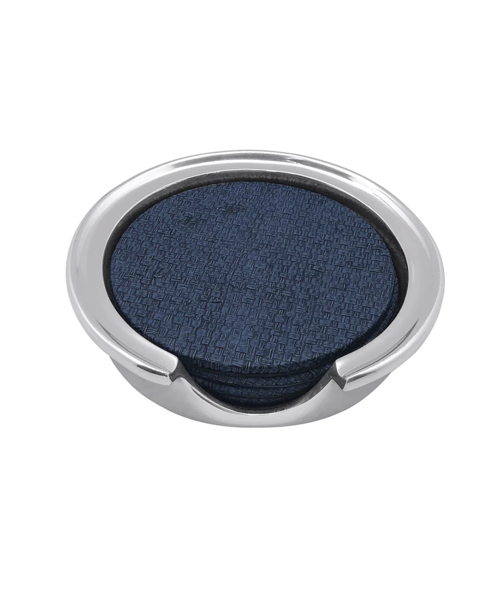 Indigo Faux Grasscloth Signature Coaster Set