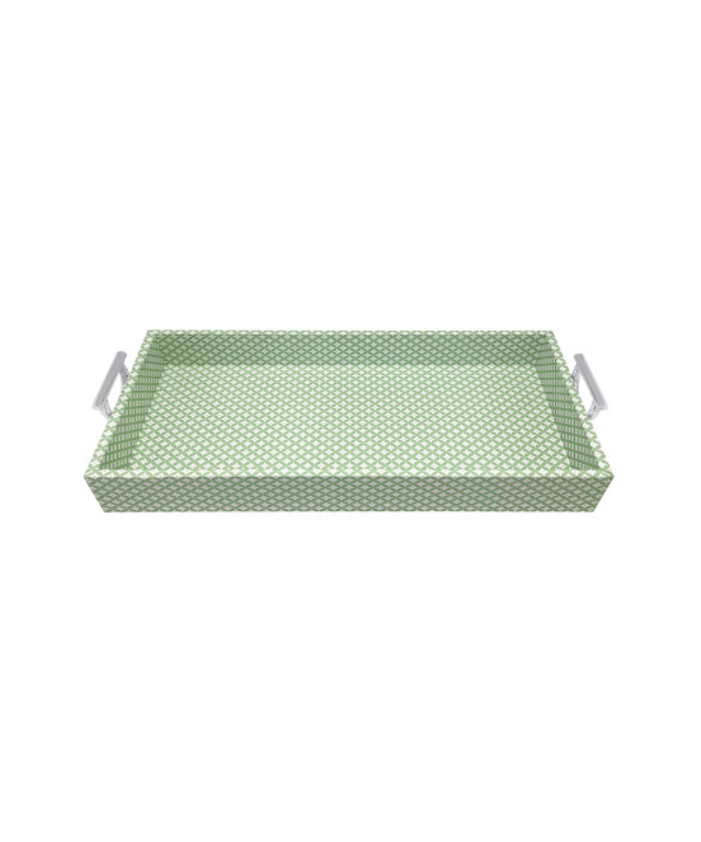 Geometric Green and Rosa Pink Handled Tray with Acrylic Insert