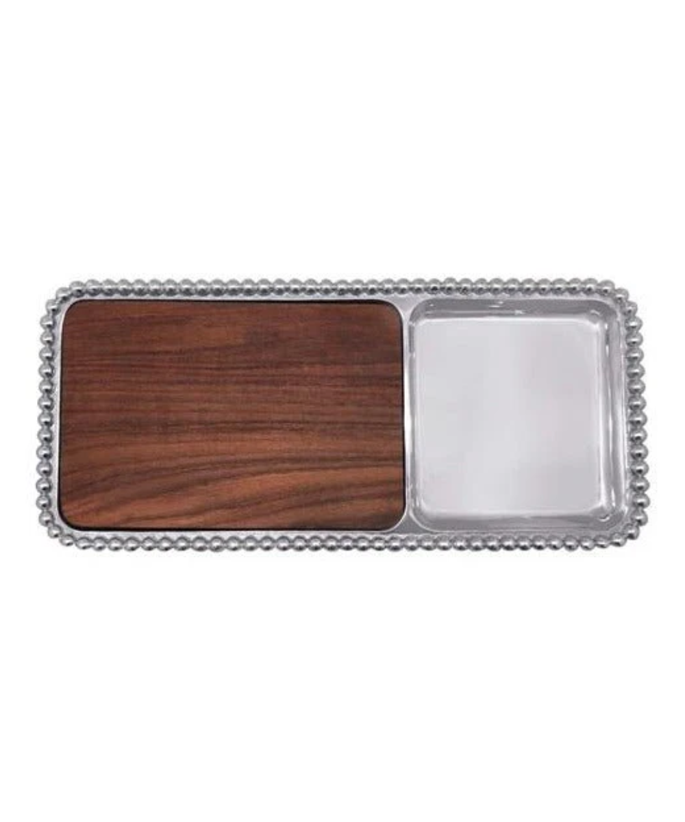 Pearled Cheese & Cracker Server with Dark Wood Insert