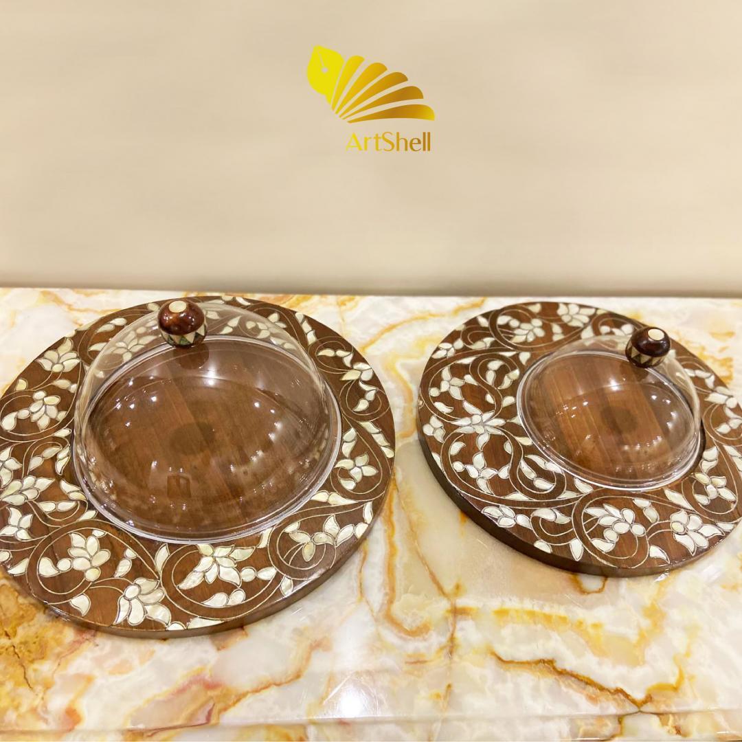 Artshell Circular Elegant Wooden Nuts Tray