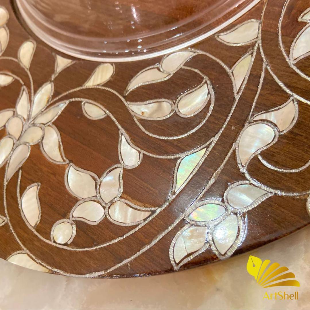 Artshell Circular Elegant Wooden Nuts Tray