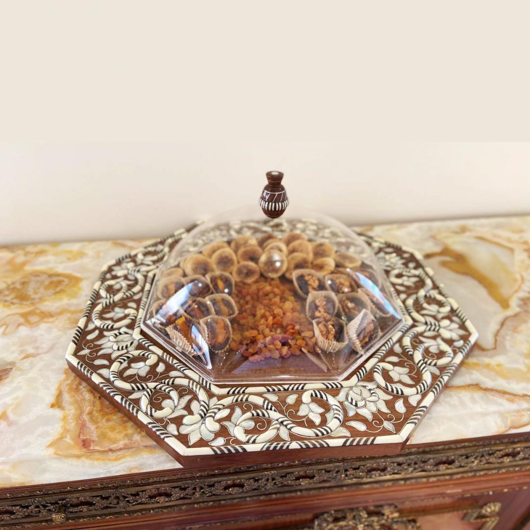 Artshell wooden Nuts Display Tray Handcrafted with the mother of pearl