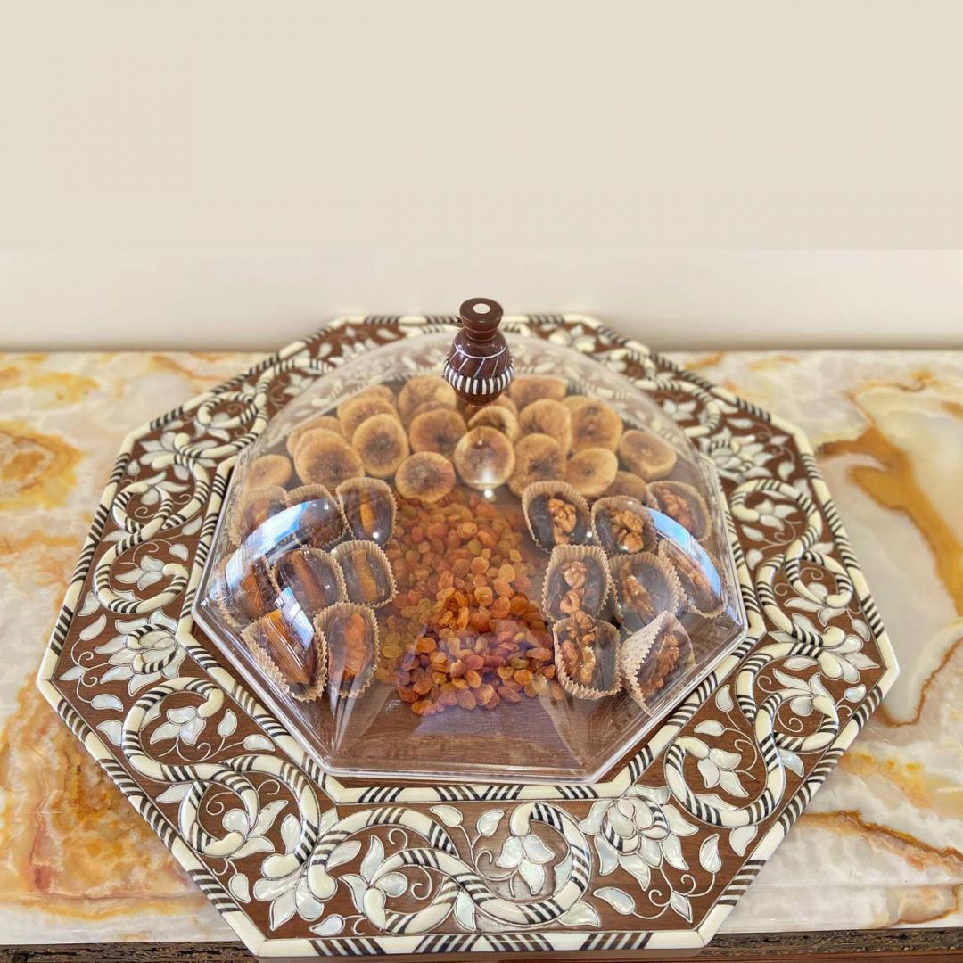 Artshell wooden Nuts Display Tray Handcrafted with the mother of pearl