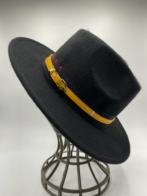 Black fedora with colorful cards