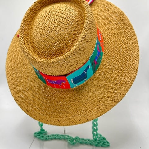 Boater summer fedora with green chain