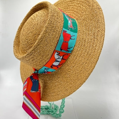 Boater summer fedora with green chain